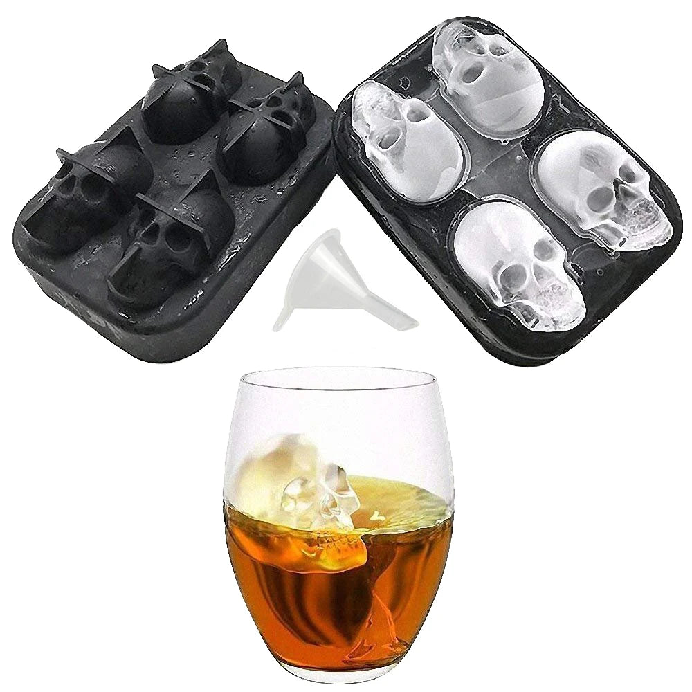 3D Skull Ice Cube Tray with Funnel - Flexible Silicone 4-Cavity Ice Cu –  Amaurice